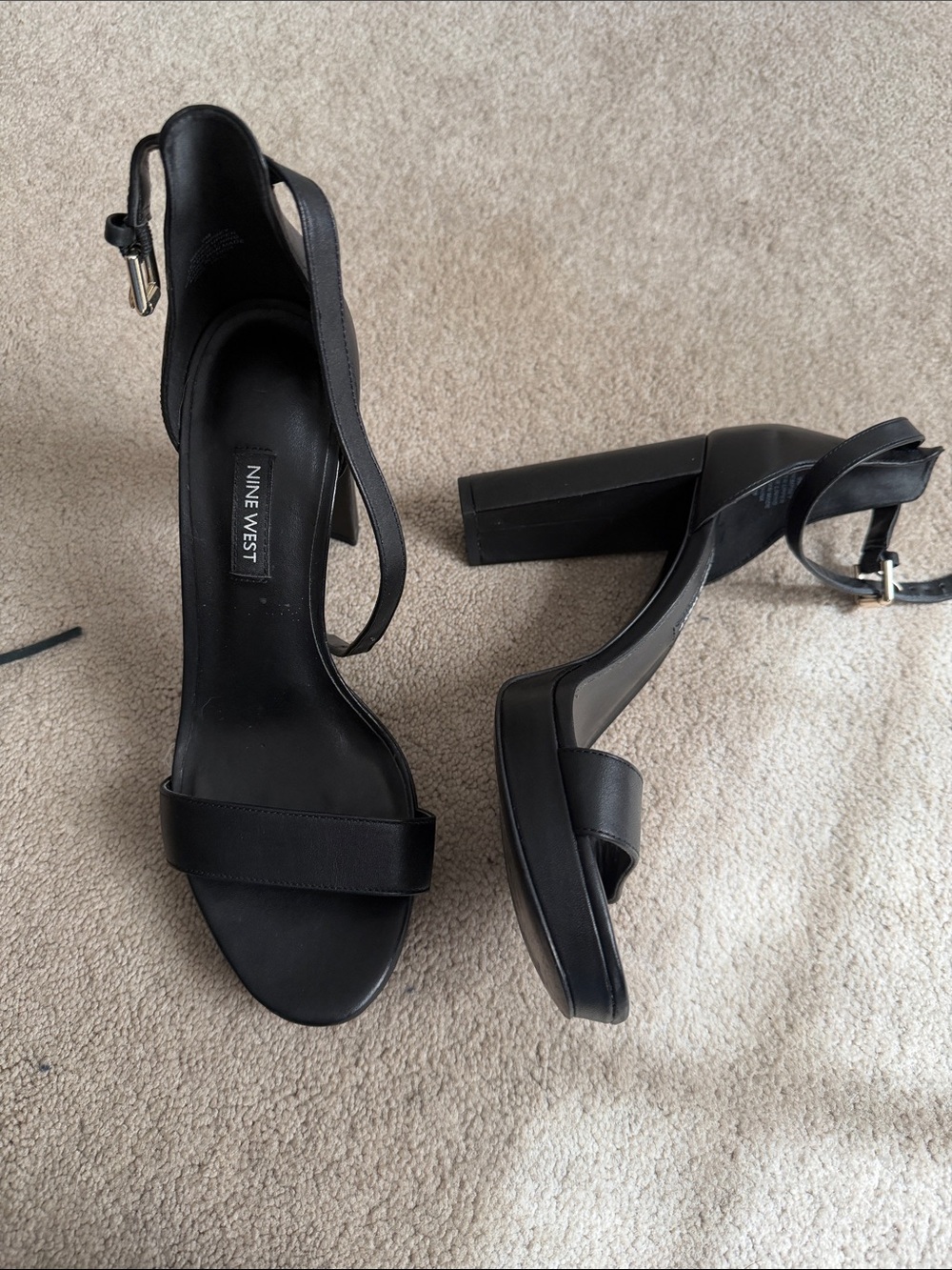 Nine West Black Ankle-Strap Block Heel Sandals